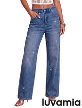 luvamia FleXclusive Rhinestone Jeans High Waisted Stretch Glitter Womens Wide Leg Jeans Glittering Rhinestone Embellished Jeans, 29.5" Inseam, Trendy Wide Leg Sparkly Jeans, Party, Night Out, Going Out Outfits