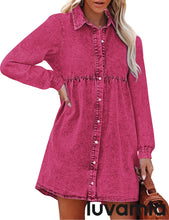 luvamia Denim Dress for Women Babydoll Flowy Cute Jean Shirt Dresses Long Sleeves