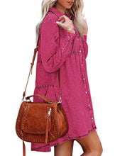 luvamia Denim Dress for Women Babydoll Flowy Cute Jean Shirt Dresses Long Sleeves