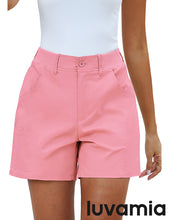 LUVAMIA Women's Chino High Waisted Elastic Waist Shorts Summer Straight Leg