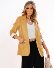 LUVAMIA Women's Business Casual Pocket Notched Lapels Blazer Long Rolled Up Sleeve Blazer