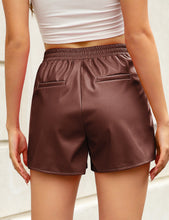 luvamia Faux Leather Shorts for Women High Wasited Pull On Pleated Side Slit Pleather Shorts with Elastic Waist Pockets