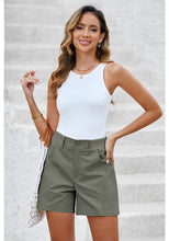 LUVAMIA Women's Chino High Waisted Elastic Waist Shorts Summer Straight Leg