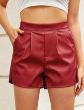 luvamia Faux Leather Shorts for Women High Wasited Pull On Pleated Side Slit Pleather Shorts with Elastic Waist Pockets