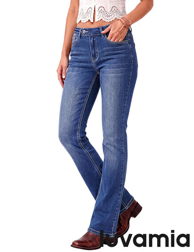 luvamia FleXclusive Bootcut Jeans for Women Casual Mid Rise Slim Flare Denim Pants Boot Cut Stretchy Jeans for Woman, 5 Classic Pockets, Curvy Trendy Jean Vintage, 30 Inch Inseam, Western Outfit for Women