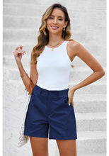 LUVAMIA Women's Chino High Waisted Elastic Waist Shorts Summer Straight Leg