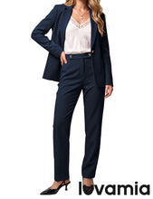 luvamia Pant Suits for Women Dressy 2 Piece Sets Business Casual Pants Set Single Button Blazers, Notch Collar, High Waisted Pants, 29" Inseam, Adjustable Dual Button Waistband, Elegant Office Outfits