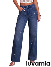 luvamia FleXclusive Rhinestone Jeans High Waisted Stretch Glitter Womens Wide Leg Jeans Glittering Rhinestone Embellished Jeans, 29.5" Inseam, Trendy Wide Leg Sparkly Jeans, Party, Night Out, Going Out Outfits