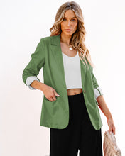 LUVAMIA Women's Business Casual Pocket Notched Lapels Blazer Long Rolled Up Sleeve Blazer