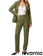 luvamia Pant Suits for Women Dressy 2 Piece Sets Business Casual Pants Set Single Button Blazers, Notch Collar, High Waisted Pants, 29" Inseam, Adjustable Dual Button Waistband, Elegant Office Outfits