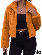 luvamia Faux Fur Jackets for Women Fall Cropped Coat Fuzzy Winter Outerwear Zip Up Front, Modern Retro Style, Lapel Collar, Drop Shoulder, Long Sleeve, Autumn Layering, City Chic Outerwear, Wide Collar