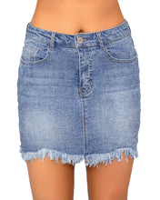 luvamia Women's Casual Mid Waisted Washed Frayed Pockets Denim Jean Short Skirt