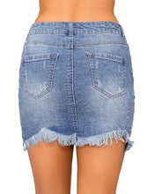 luvamia Women's Casual Mid Waisted Washed Frayed Pockets Denim Jean Short Skirt