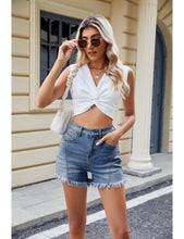 LUVAMIA Women's Stretch Denim Shorts High Waisted Raw Hem Jean