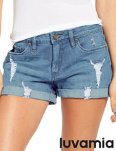 luvamia Women's Ripped Denim Jean Shorts High Waisted Stretchy Folded Hem Short Jeans