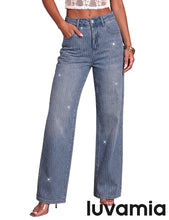 luvamia FleXclusive Rhinestone Jeans High Waisted Stretch Glitter Womens Wide Leg Jeans Glittering Rhinestone Embellished Jeans, 29.5" Inseam, Trendy Wide Leg Sparkly Jeans, Party, Night Out, Going Out Outfits