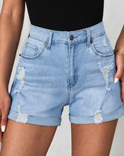 luvamia Women's Ripped Denim Jean Shorts High Waisted Stretchy Folded Hem Short Jeans