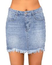 luvamia Women's Casual Mid Waisted Washed Frayed Pockets Denim Jean Short Skirt