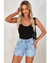 luvamia Women's Ripped Denim Jean Shorts High Waisted Stretchy Folded Hem Short Jeans