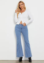 LUVAMIA Women's High Waisted Full Length Regular Stretch Denim Flare Jeans