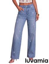 luvamia FleXclusive Rhinestone Jeans High Waisted Stretch Glitter Womens Wide Leg Jeans Glittering Rhinestone Embellished Jeans, 29.5" Inseam, Trendy Wide Leg Sparkly Jeans, Party, Night Out, Going Out Outfits