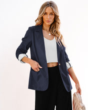 LUVAMIA Women's Business Casual Pocket Notched Lapels Blazer Long Rolled Up Sleeve Blazer