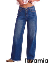 luvamia FleXclusive Wide Leg Jeans for Women High Waisted Stretchy Denim Pants Raw Hem Wide Leg Jeans, 90s Baggy Straight, High Rise, Stretch, 29.5 Inch Inseam, Button Front, Raw Hem, Western Outfit for Women