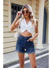 LUVAMIA Women's Stretch Denim Shorts High Waisted Raw Hem Jean