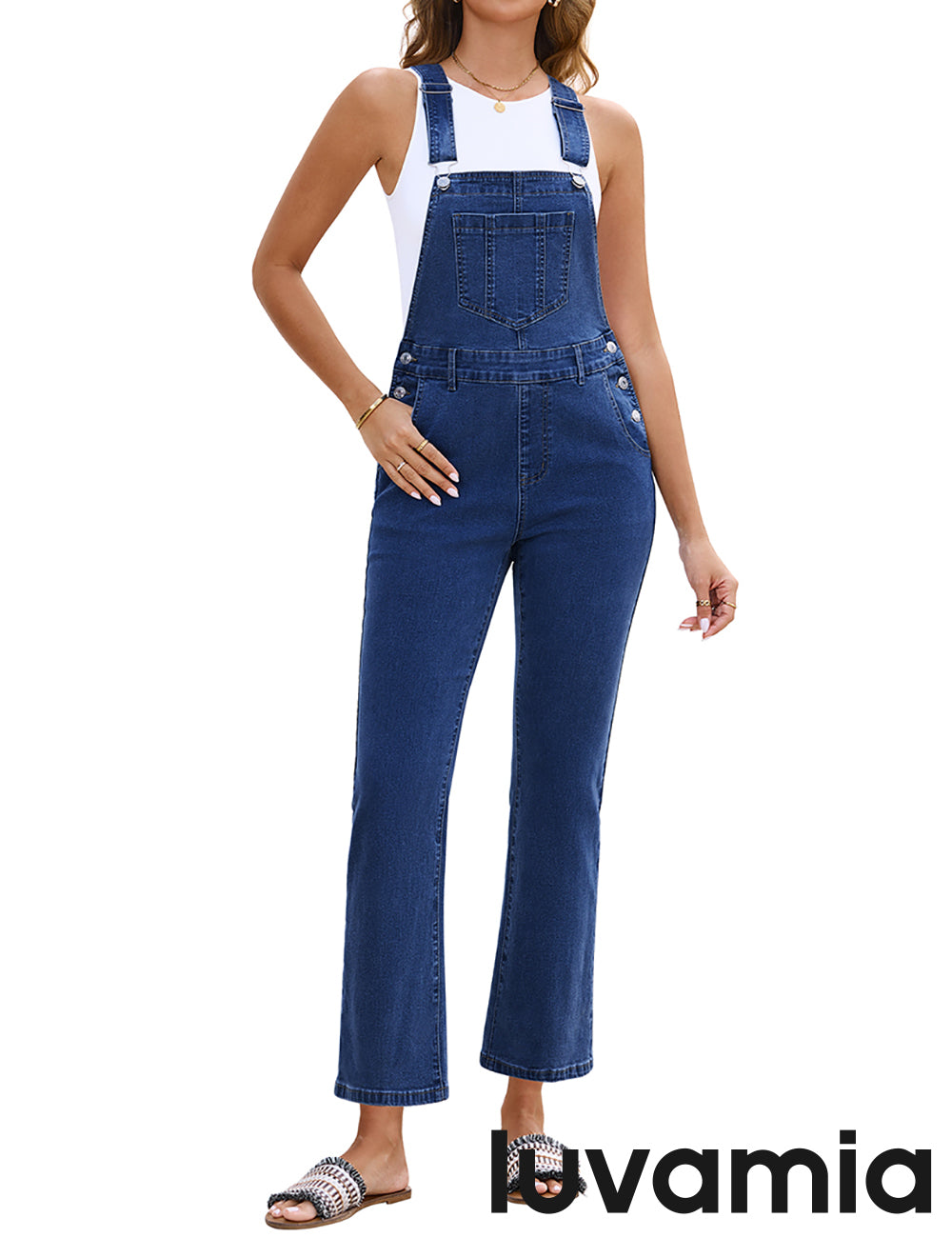 luvamia FleXclusive Women's Casual Adjustable Strap fit Jumpsuit with Pocket Jeans Trouse