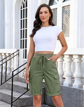 luvamia Bermuda Shorts for Women Knee Length High Rise Summer Casual Shorts Elastic Wasit Drawstring with Pockets