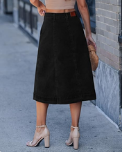 luvamia FleXclusive Jean Skirts for Women Trendy Midi Length A Line Western Casual Button Down Stretchy Denim Skirt with Pockets
