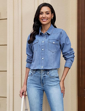 luvamia FleXclusive Denim Shirts for Women Long Sleeve Button Down Chambray Relaxed Fit Western Jean Shirts Casual Collared Jean Top