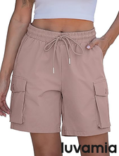 luvamia Hiking Shorts for Women High Waisted Pull On Cargo Casual Golf Water Resistant 7 Inch Inseam Mid Thigh Shorts