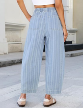 luvamia FleXclusive Barrel Jeans Women Trendy Striped Cropped High Waisted Pull On Elastic Waist Wide Leg Casual Stretch Denim Pants