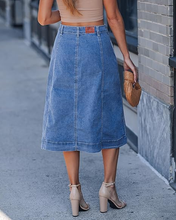 luvamia FleXclusive Jean Skirts for Women Trendy Midi Length A Line Western Casual Button Down Stretchy Denim Skirt with Pockets