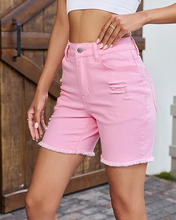 luvamia FleXclusive Jean Shorts for Women High Waisted Trendy Mid Thigh Distressed Ripped Frayed Stretchy Denim Shorts Cut Off Jorts