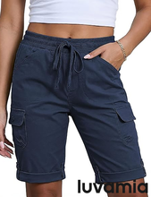 luvamia Bermuda Shorts for Women Knee Length High Rise Summer Casual Shorts Elastic Wasit Drawstring with Pockets