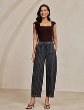 luvamia FleXclusive Barrel Jeans Women Trendy Striped Cropped High Waisted Pull On Elastic Waist Wide Leg Casual Stretch Denim Pants