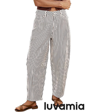 luvamia Barrel Jeans for Women Trendy Baggy Wide Leg Striped High Waisted Cropped Casual Pinstripe Stretchy Denim Pants