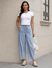 luvamia FleXclusive Barrel Jeans Women Trendy Striped Cropped High Waisted Pull On Elastic Waist Wide Leg Casual Stretch Denim Pants
