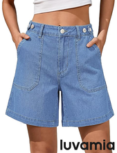 luvamia FleXclusive Jean Shorts for Women High Waisted Wide Leg Cinch Waist Stretchy Denim Mid Thigh Shorts Casual Summer Jorts