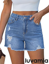 luvamia FleXclusive Jean Shorts for Women Trendy High Waisted Ripped Distressed Raw Hem Stretchy Denim Shorts Country Concert Outfit