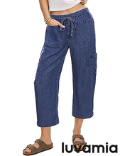 luvamia FleXclusive Barrel Jeans for Women Trendy Wide Leg High Rise Baggy Pull On Elastic Waist Button Fly Drawstring Denim Pants
