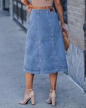 luvamia FleXclusive Jean Skirts for Women Trendy Midi Length A Line Western Casual Button Down Stretchy Denim Skirt with Pockets