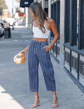 luvamia FleXclusive Barrel Jeans Women Trendy Striped Cropped High Waisted Pull On Elastic Waist Wide Leg Casual Stretch Denim Pants