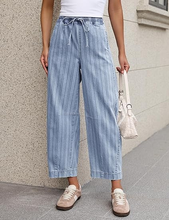 luvamia FleXclusive Barrel Jeans Women Trendy Striped Cropped High Waisted Pull On Elastic Waist Wide Leg Casual Stretch Denim Pants