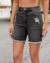 luvamia FleXclusive Jean Shorts for Women High Waisted Trendy Mid Thigh Distressed Ripped Frayed Stretchy Denim Shorts Cut Off Jorts