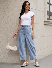 luvamia FleXclusive Barrel Jeans Women Trendy Striped Cropped High Waisted Pull On Elastic Waist Wide Leg Casual Stretch Denim Pants