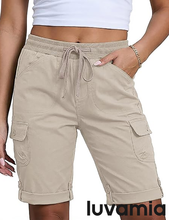 luvamia Bermuda Shorts for Women Knee Length High Rise Summer Casual Shorts Elastic Wasit Drawstring with Pockets