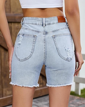 luvamia FleXclusive Jean Shorts for Women High Waisted Trendy Mid Thigh Distressed Ripped Frayed Stretchy Denim Shorts Cut Off Jorts